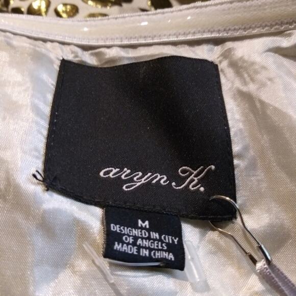 Aryn K. One Shoulder Cream & Gold Polka Dot Dress Sz Medium - Picture 3 of 8